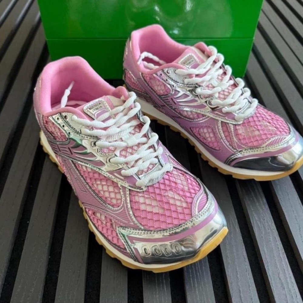 Bottega Veneta Pink and Silver Sneakers